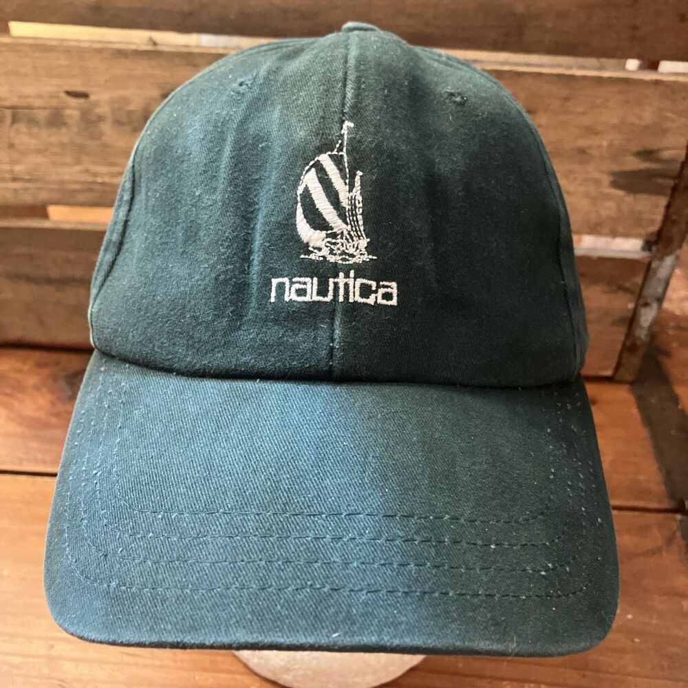 VTG Nautica Hat Cap Strapback Green Embroidered Spinnaker Heritage Rare Logo